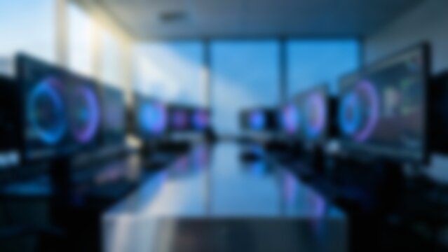 Blurred futuristic artificial intelligence control room for
