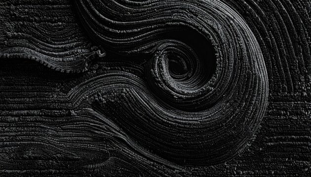 Abstract, textured black swirl with horizontal, layered lines giving a fluid, organic feeling to the image