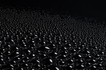 Obraz premium High-resolution close-up of water droplets on glossy black surface, ultra sharp, copy space, macro extreme detail ver.6