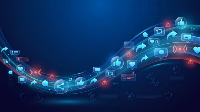 ViralScamWave-BlueRed-GlassSocial-CyberAwarenessPoster-DarkSocialBackground
