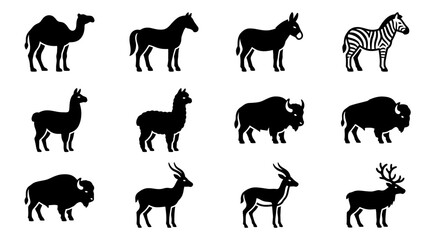 Diverse Animal Silhouettes Collection: Camel, Horse, Donkey, Zebra, Llama, Buffalo, Deer © jual