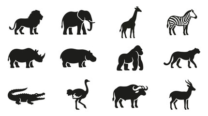 African Safari Animals Silhouette Collection: Lion, Elephant, Giraffe, Zebra © memen
