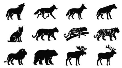 Wild Animal Silhouettes Collection: Wolf, Tiger, Lion, Bear, Moose, Deer, Hyena, Lynx, Coyote © mas