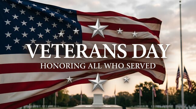 Veterans Day Patriotic Background with American Flag and White Stars