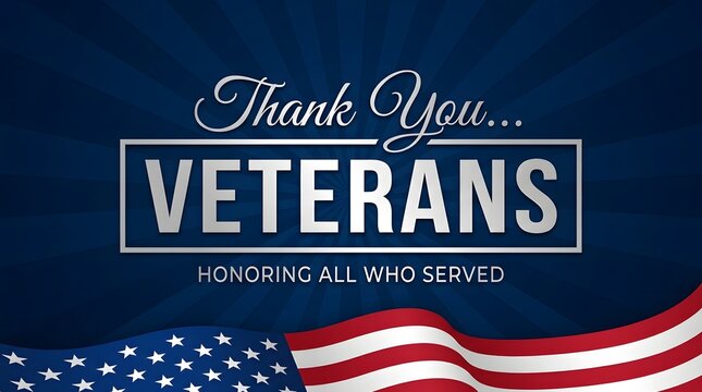 Thank You Veterans Day Patriotic Banner with American Flag Background