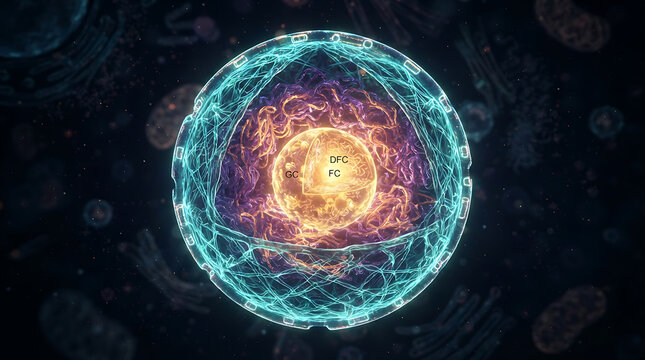 Diagram of a cell nucleolus with scientific labels