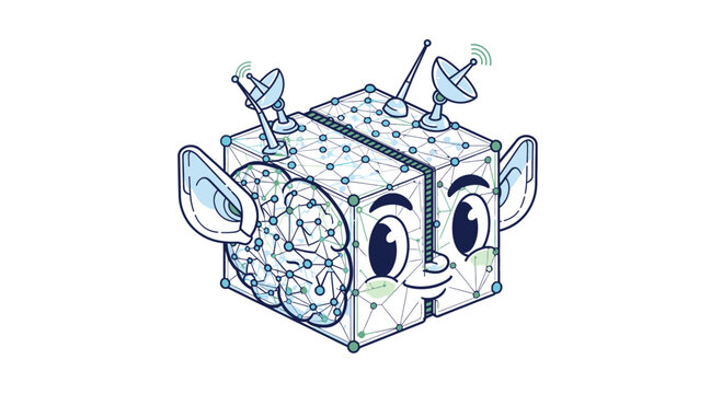Cute robot with satellite dishes on its head