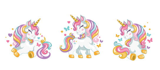 Fototapeta premium A set of unicorn tattoo stickers for kids
