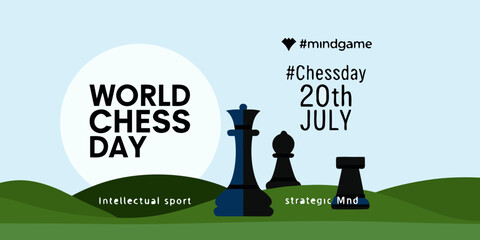 Chess Pieces With Text And Hills Vector Illustration © Raju