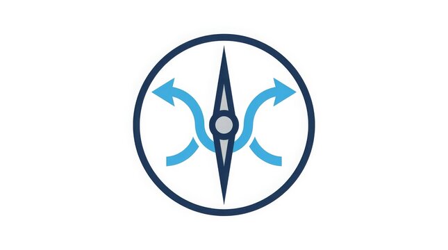 Navigation - Compass Needle With Diverging Blue Arrows Showing Multiple Direction Choices Inside Circle