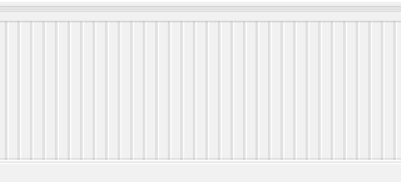 Wainscot wood wall panel, beadboard trim. White molding pattern, seamless background for bedroom or bathroom interior design. Wainscoting texture, light elegant panel, vector illustration