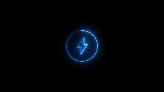 Electric blue neon circle enclosing glowing lightning bolt symbol glow abstract