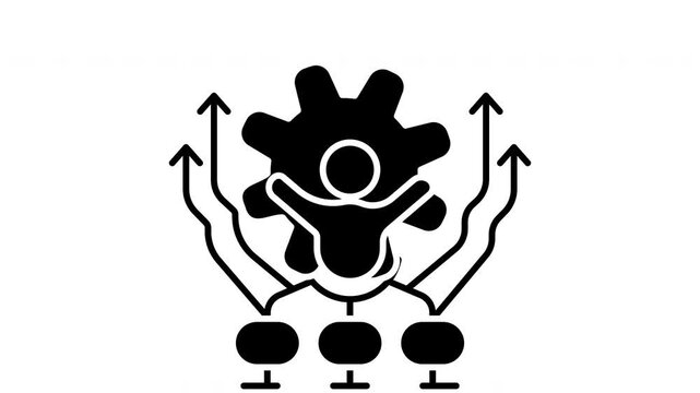 Network hardware device upgrade system firmware update animation. Vertical arrow loop for cloud server replacement, performance capacity enhancement.