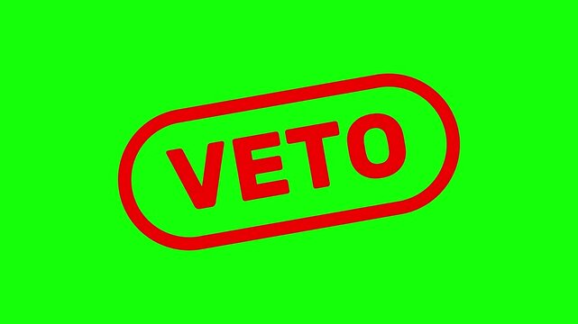Red veto stamp imprint on bright red background with texture wave. Rejection sign symbol for failed corporate business proposal contract. Animated graphic.