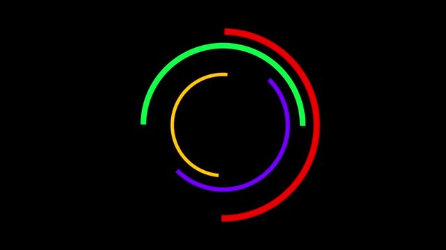 Colorful concentric circles pulsing on black background.