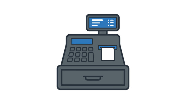 Modern electronic cash register with digital display and receipt printer.