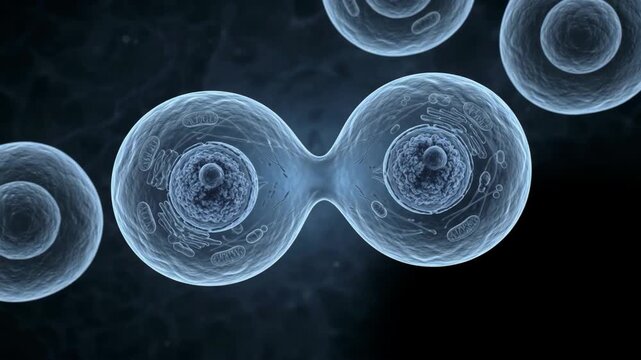 Microscopic animation of biological cell division process