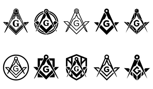Minimalist Masonic Letter G Square and Compasses Icon Collection Vector