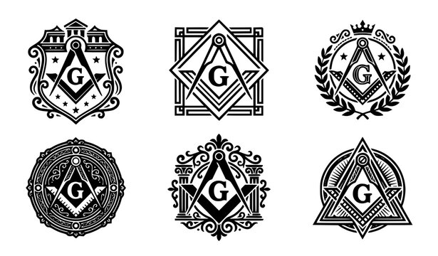 Classic Masonic Square Compasses and Letter G Emblem Vector Collection