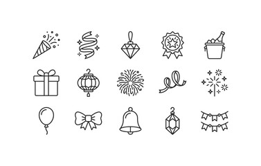 Fototapeta premium Festive celebration, holiday party and event decoration vector icons