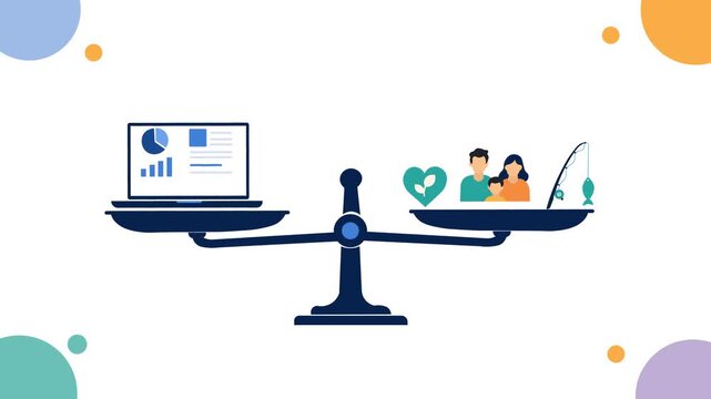 Flat Design Animation of Digital Work , Family, and Hobbies. Work Life Balance Scale Concept. Career And Leisure