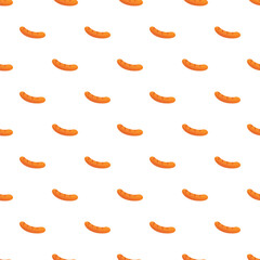 Obraz na płótnie Canvas Cartoon grilled sausages forming a repeating food pattern on a white background