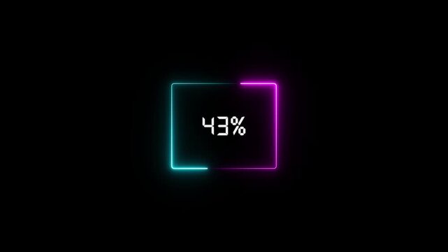 Neon square frame loaders calculate processing milestones up to twenty-six. Cyberpunk video streaming templates look exceptionally crisp with this square status block. Square meters fill up.