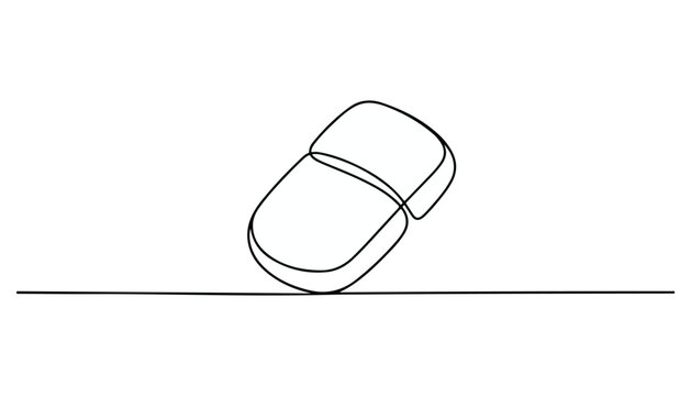 One continuous line illustration of an eraser , isolated on white background.