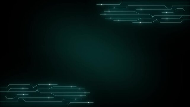 Dark teal abstract technological background panels show circuit board paths. Electronic engineering documentation slides gain a premium look from this circuit layout. Circuit grids pulse.