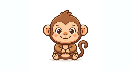 Cute cartoon monkey sitting alone. © Abdul