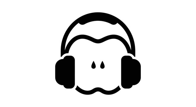 Minimalist monkey face formed by headphones and apple.