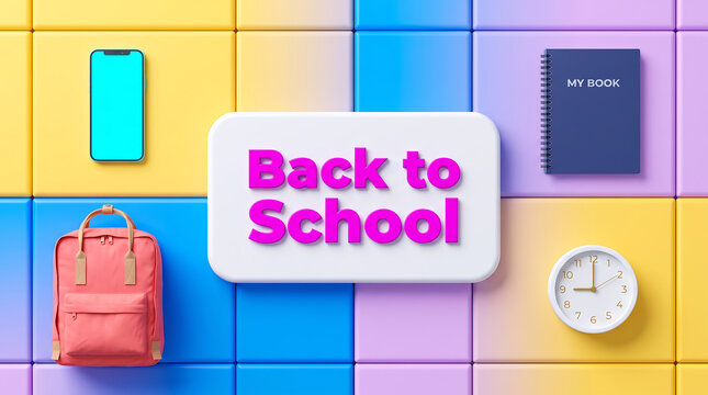 Neomorphic Colorful Tiles Back to School Tech Banner Magenta Text