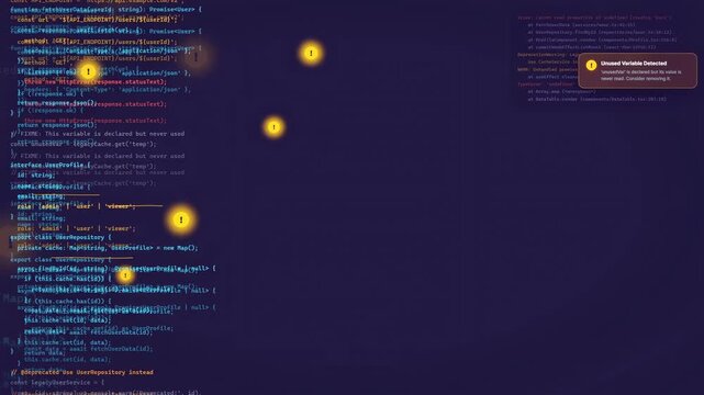 Close up of software developer coding in a modern IDE with syntax highlighting and debugging