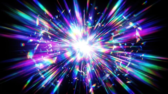 Blurred rainbow refraction overlay effect. Light lens prism effect on black background. Holographic reflection, crystal flare leak shadow overlay. Colorful rainbow disco ball light leaks texture 