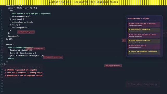Close up of a programmer writing javascript code in a dark mode integrated development environment