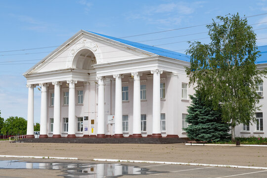 DONDUKOVSKAYA, RUSSIA - MAY 13, 2024: Facade of the rural House of Culture on a May day. Dondukovskaya stanitsa, Republic of Adygea
