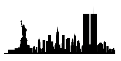 Illustration of the New York City skyline with the Twin Towers, black simple vector style isolated on white or transparent background, 9/11 Patriot Day png cut out © Delphotostock