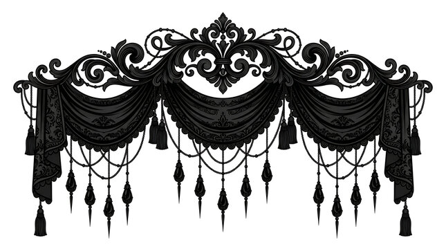 Black elegant lace curtain with tassels