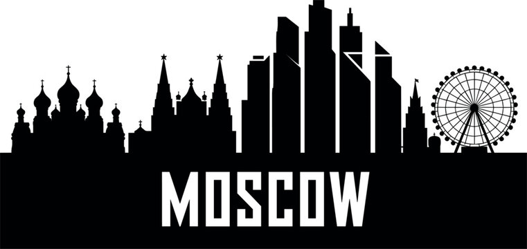  Moscow Russia city skyline silhouette vector illustration featuring famous landmarks kremlin st basils cathedral skyscrapers ferris wheel