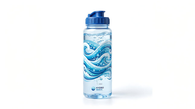 Blue water bottle with ice cubes isolated