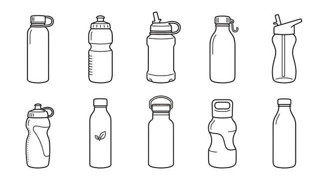 Assorted water bottles and containers icon set