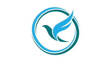 Fototapeta premium Minimalist vector illustration featuring a blue bird silhouette soaring inside a circular artistic logo design