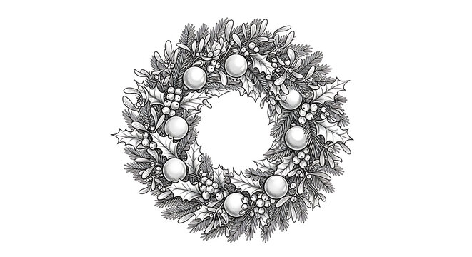 Black and white wreath with floral pattern