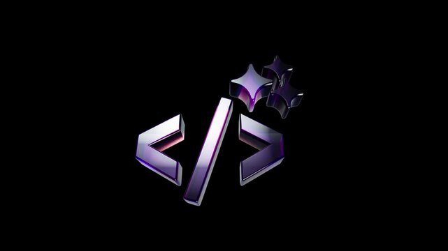 Shiny 3d coding brackets icon with sparkling stars for web development and programming concept 3D Icon