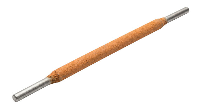 isolated single welding stick electrode with flux coating and bare metal tip