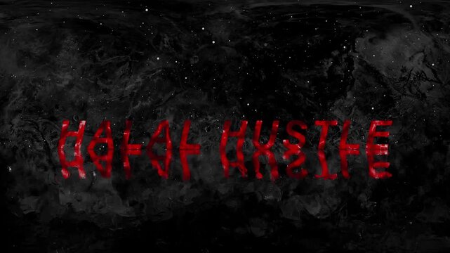 Halal hustle text reflection stands out on dark textured floor. Hustle text animation represents corporate goals. Text reflection background delivers modern design.
