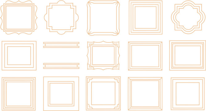 Vintage decorative frame set with elegant geometric borders line art labels badges certificate corner outlines collection isolated on white background.