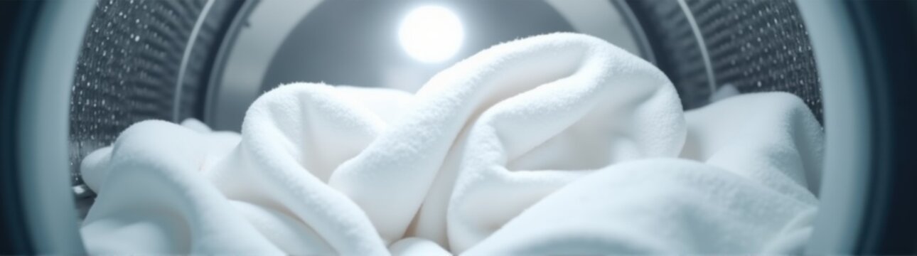 A close up of a white towel in a washing machine