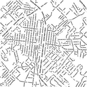Typographic Map of the City Bryan (Texas, USA) showing the city center only with street names