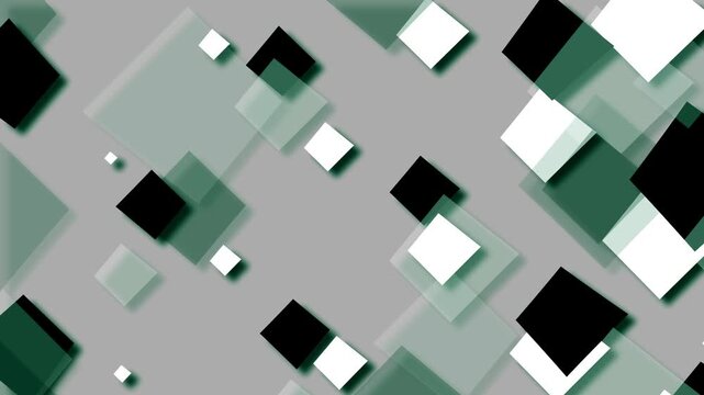 Scattered geometric squares abstract animation floats on grey base. Geometric squares transparent layout creates modern minimal art. Abstract animation design loops cleanly.